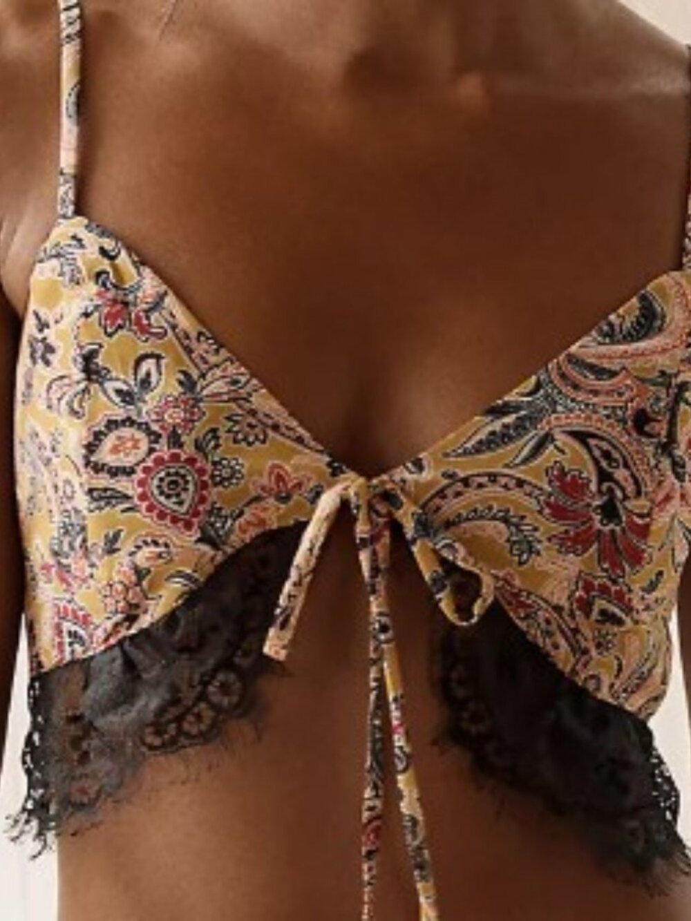 ANTHROPOLOGIE LYREBIRD Chiffon Lace Bralette in Mustard Yellow Sz LARGE